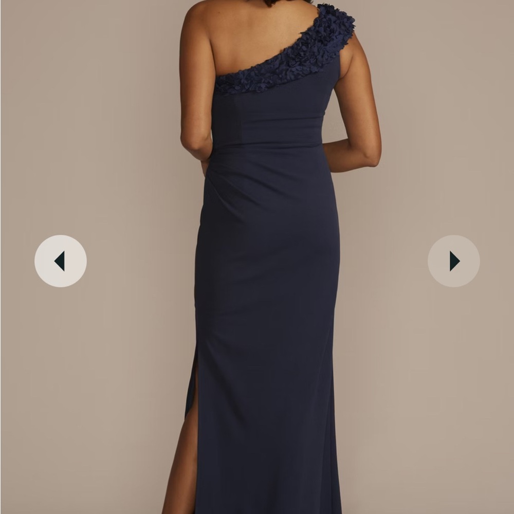 Blue Asymmetrical Ruched One-Shoulder Gown